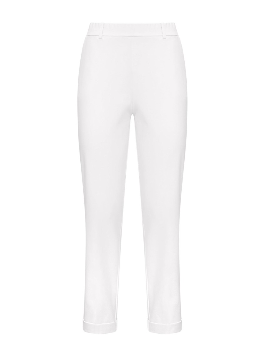 Pantaloni A Gamba Dritta | Ragno Pantalone Dritto Con Tasche Corto In Compact Light - Bianco