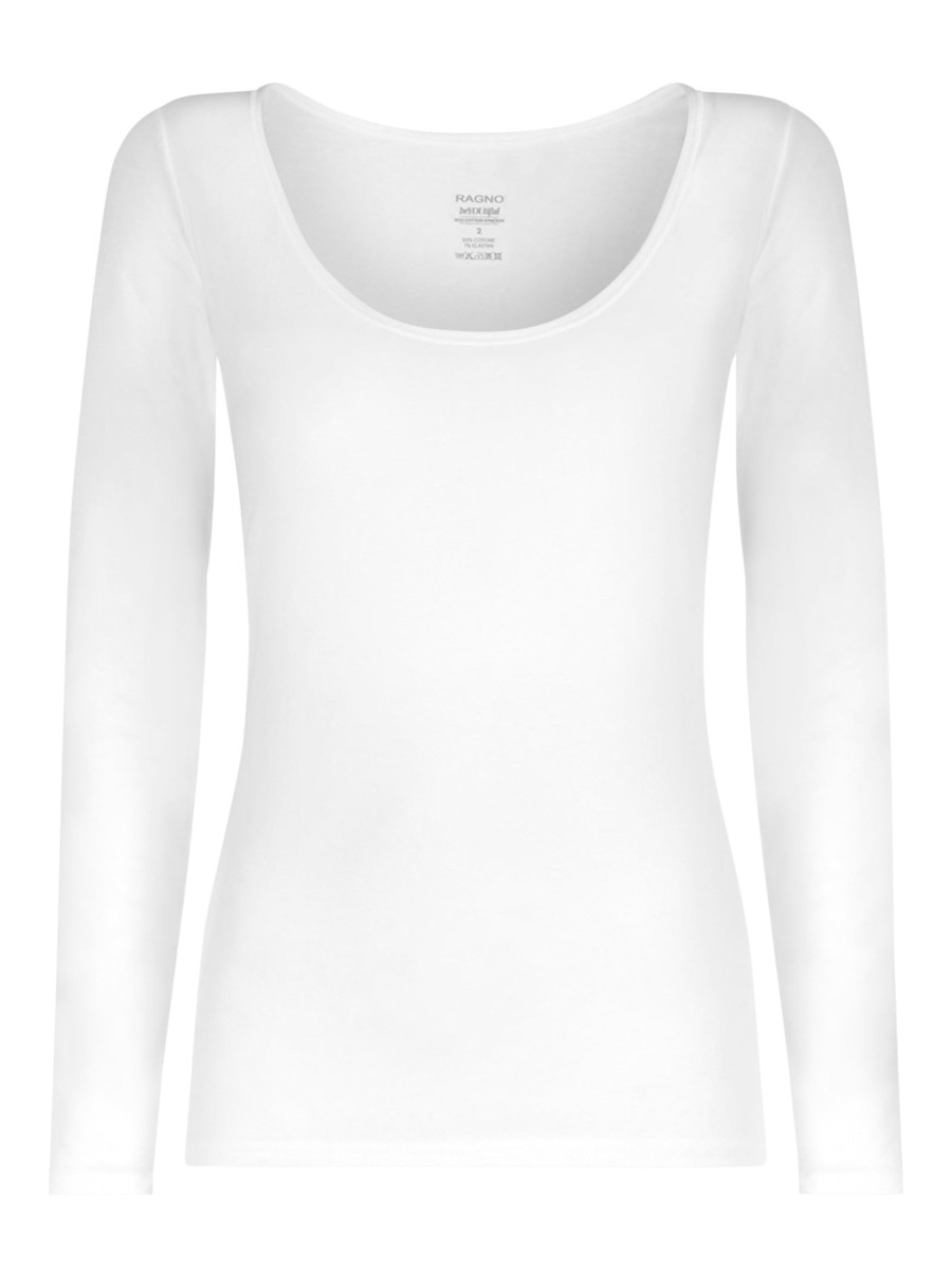 Top E Magliette | Ragno Beyoutiful - Maglietta A Manica Lunga In Cotone Elasticizzato Extra Fine - Bianco