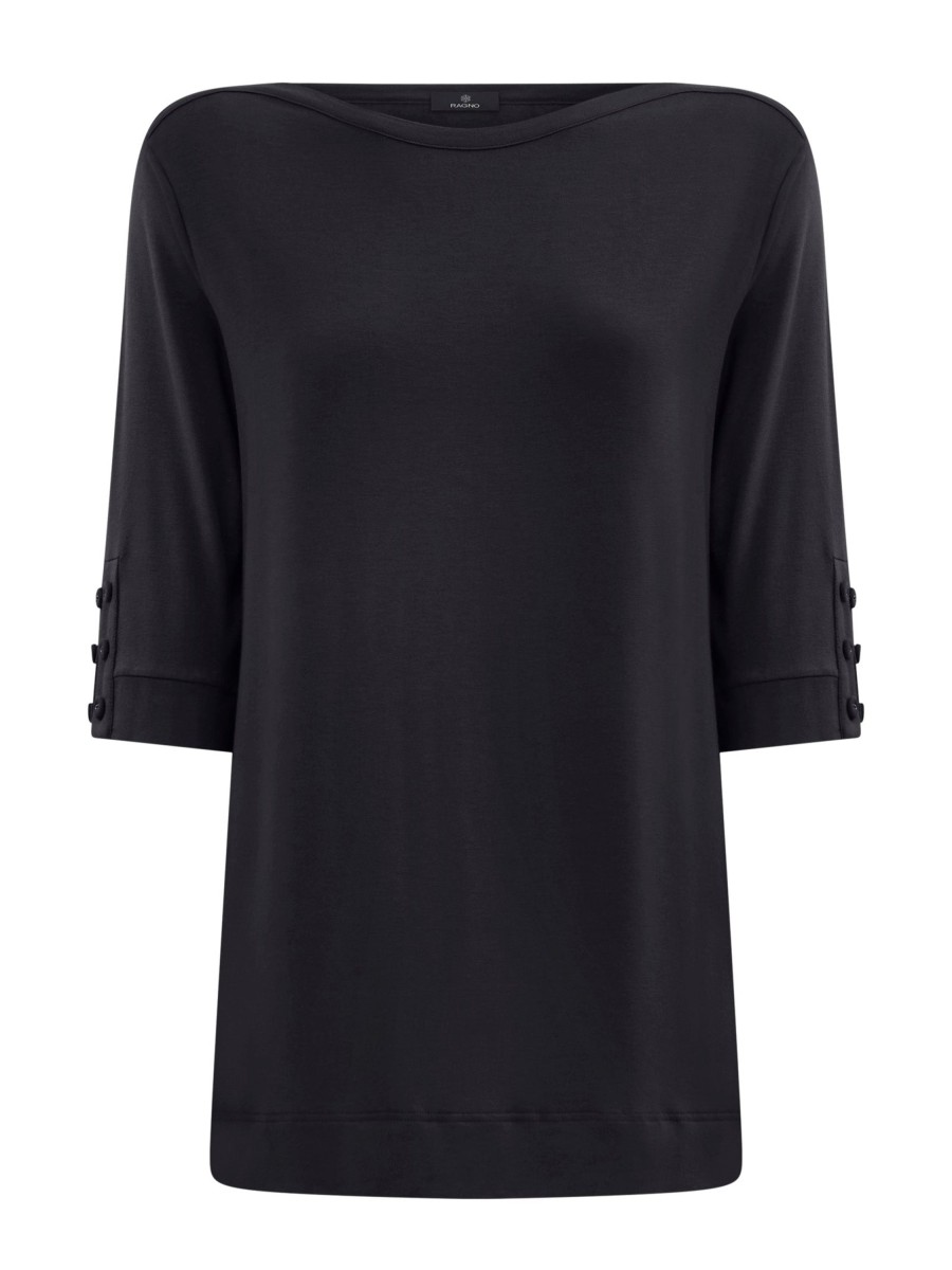 Magliette E T-Shirt | Ragno T-Shirt Con Bottoni In Viscosa Summer - Nero