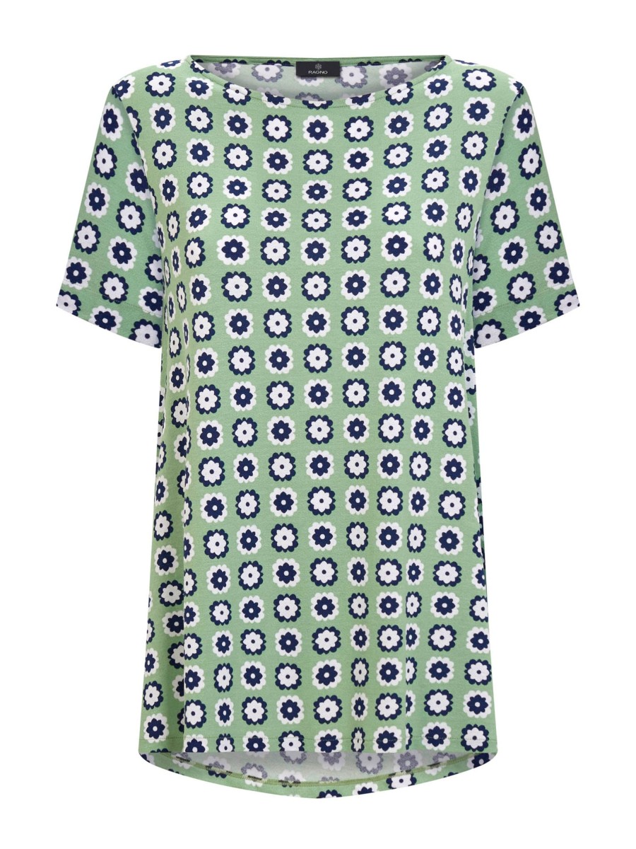 Magliette E T-Shirt | Ragno Maglietta Girocollo In Jersey Di Viscosa Crepe - Fant. Quiet Green