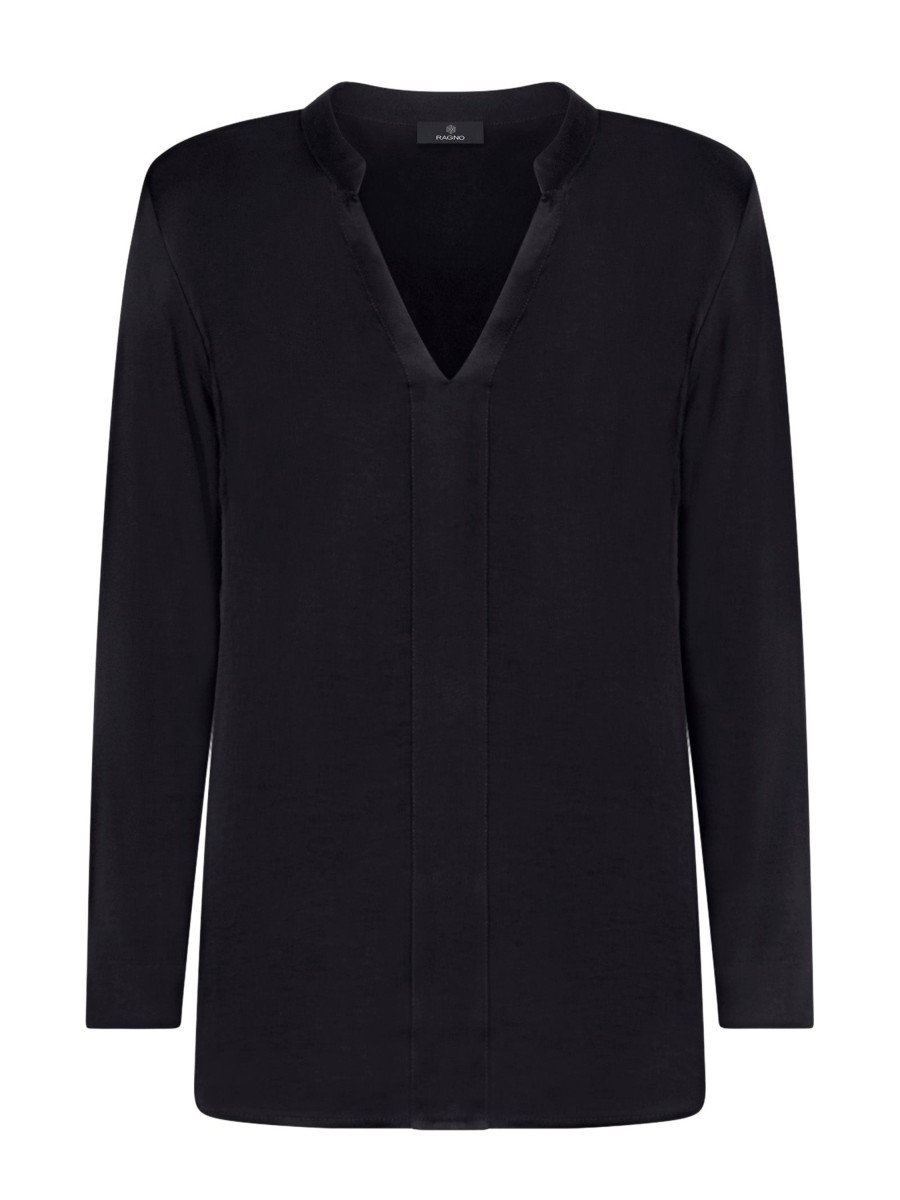 Bluse | Ragno Blusa Con Scollo A V In Misto Viscosa - Nero