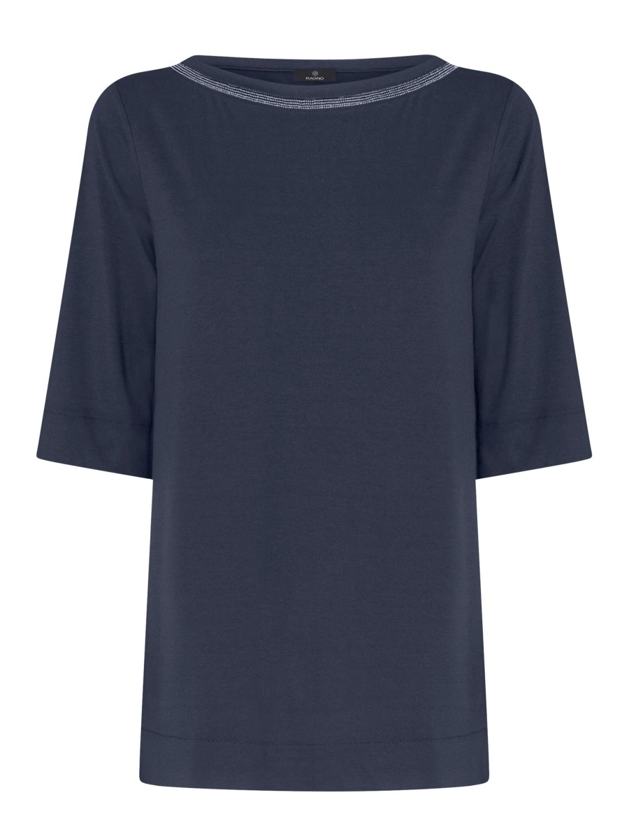 Magliette E T-Shirt | Ragno T-Shirt Girocollo Elegante In Jersey Di Viscosa Crepe - Bleu