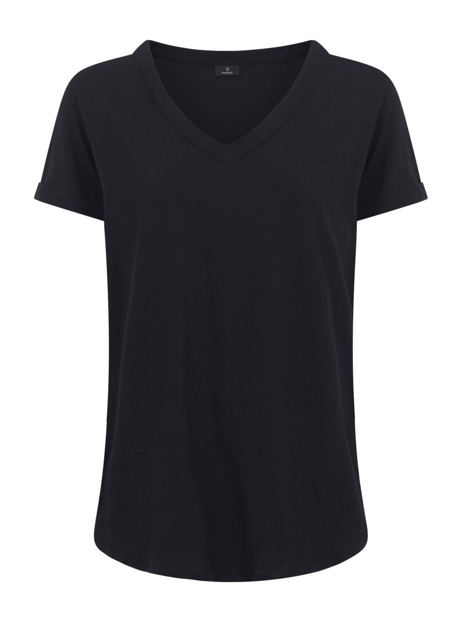 Magliette E T-Shirt | Ragno Maglietta Con Scollo A V In Slub Jersey Di Cotone - Nero