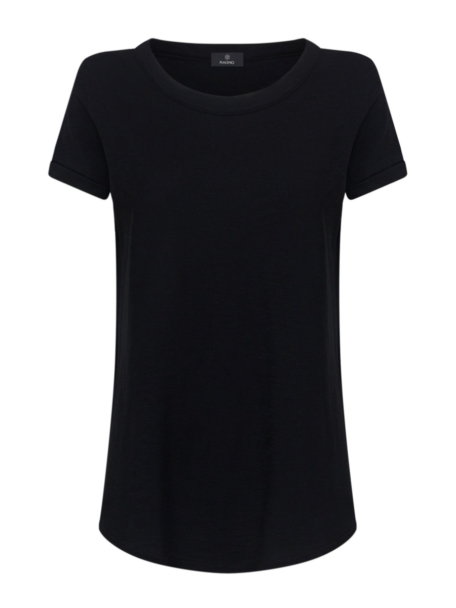 Magliette E T-Shirt | Ragno T-Shirt Girocollo In Slub Jersey Di Cotone - Nero