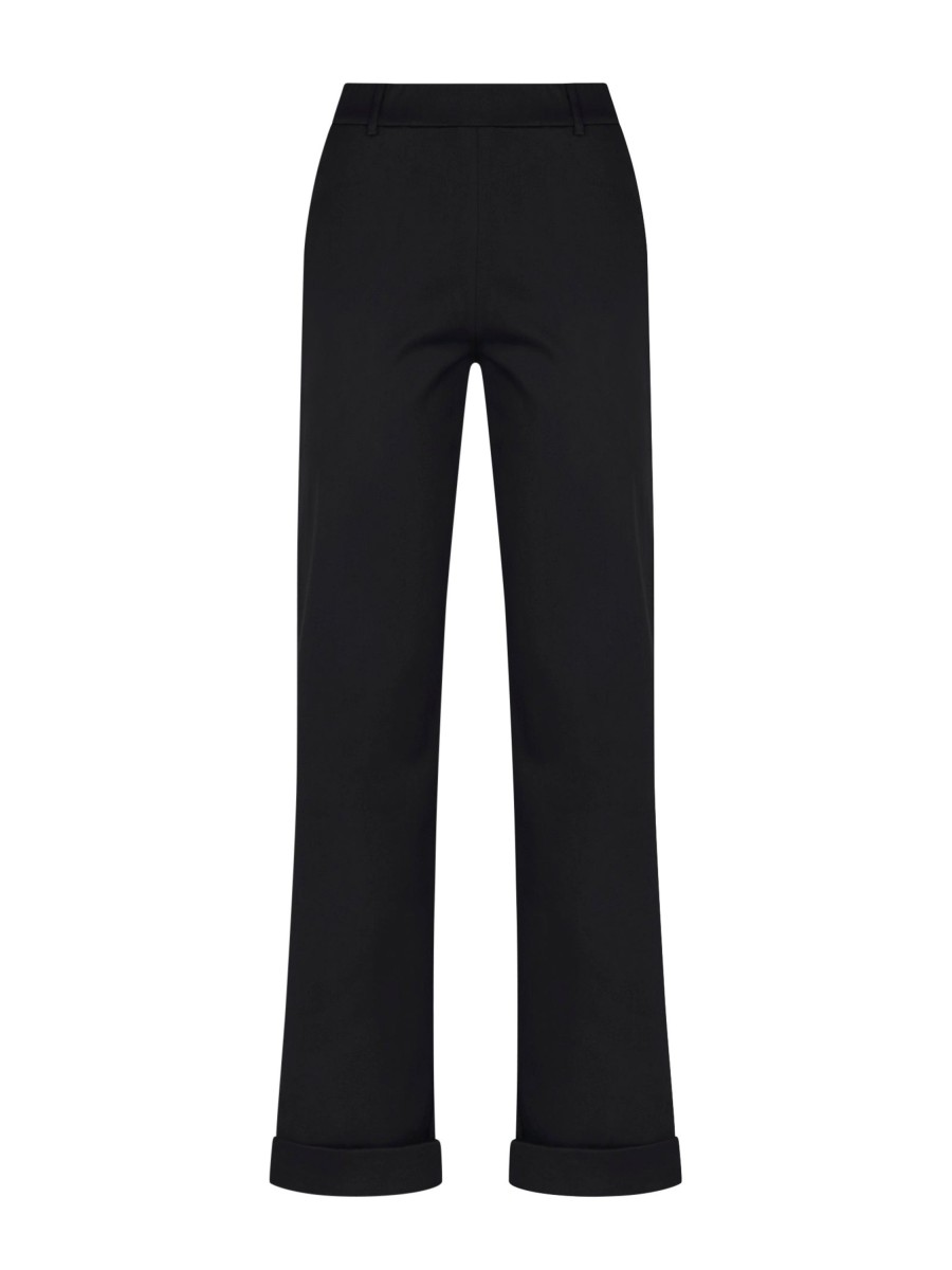 Pantaloni A Gamba Dritta | Ragno Pantalone Dritto Con Tasche In Satin Power - Nero