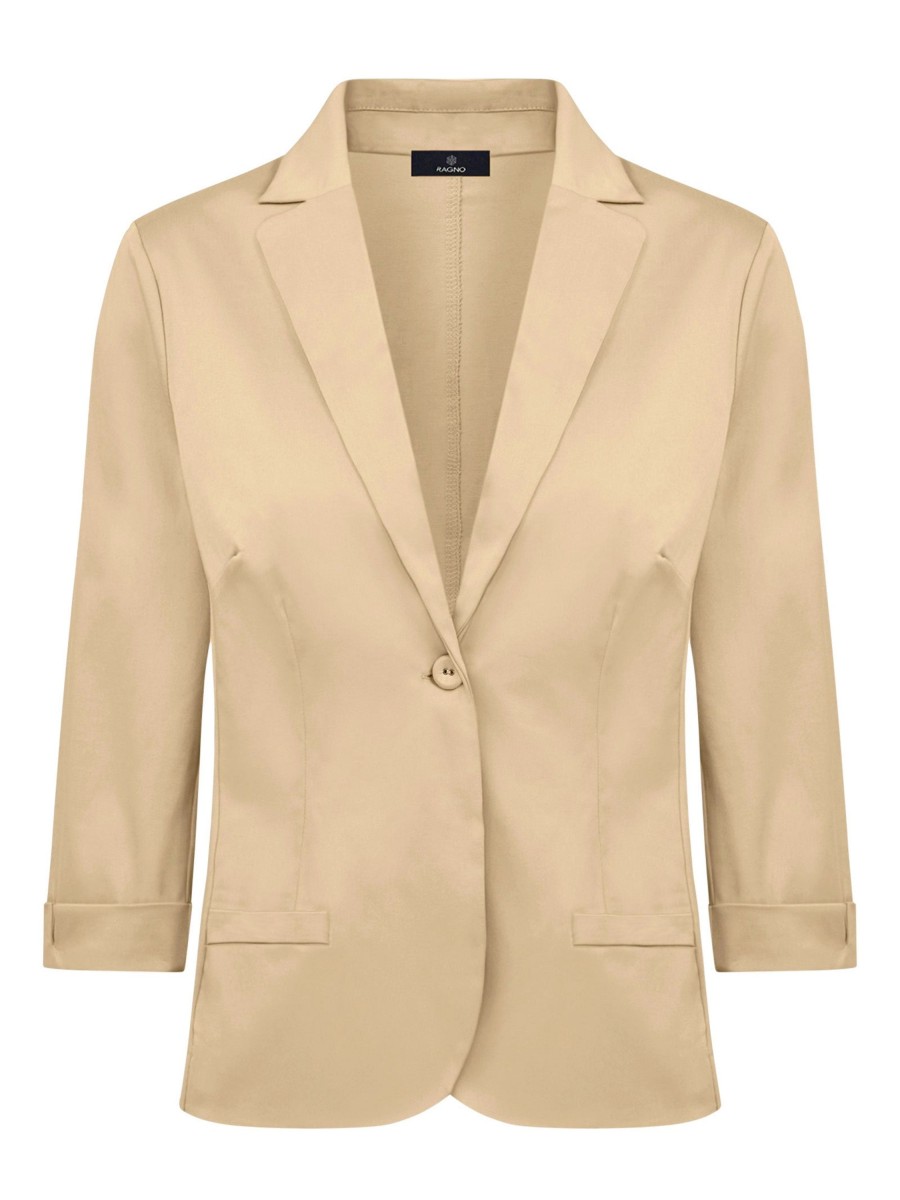 Tailleur Giacca E Pantaloni Eleganti | Ragno Blazer Con Manica 3/4 In Satin Power - Irish Cream