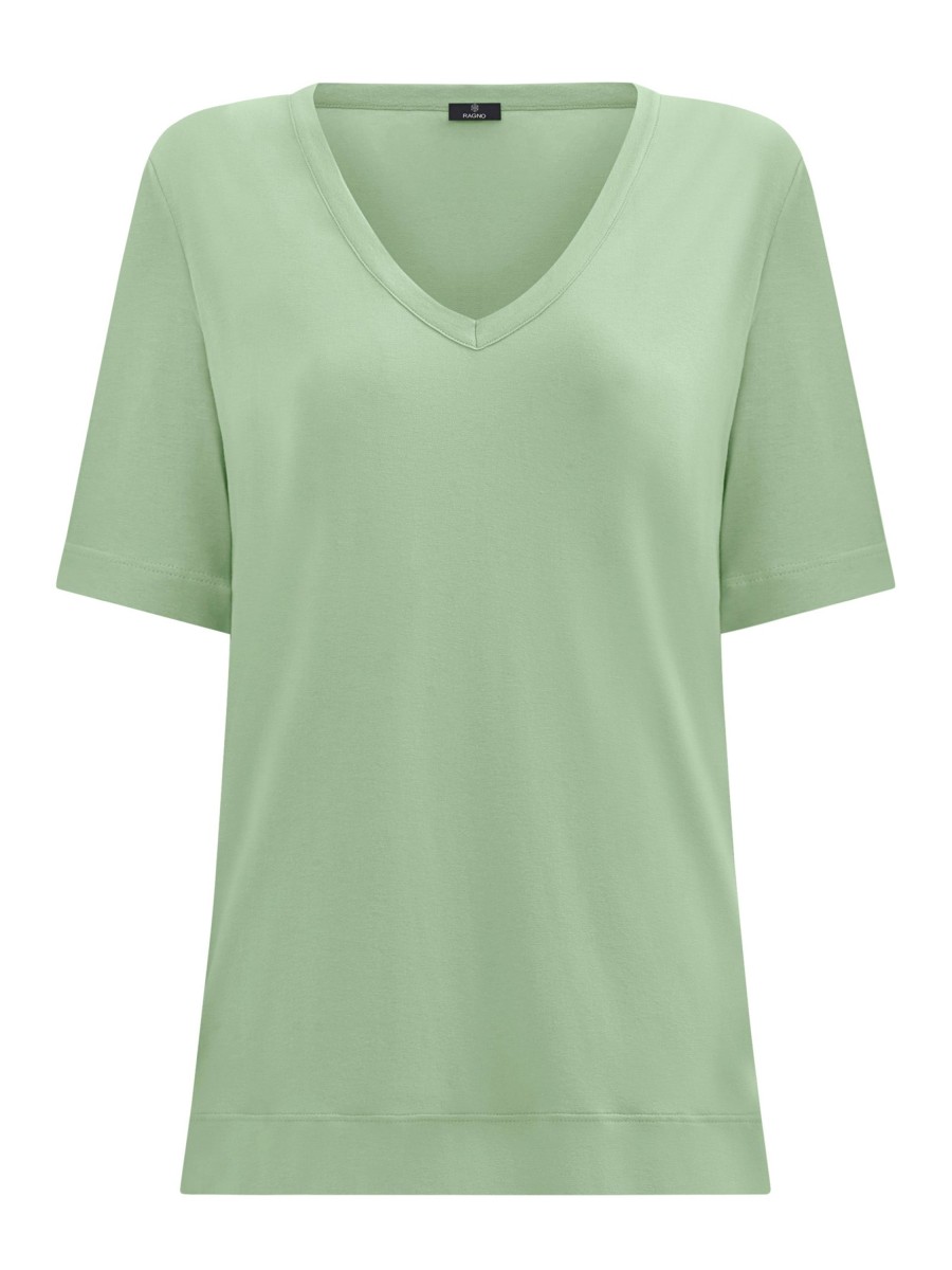 Magliette E T-Shirt | Ragno T-Shirt Con Scollo A V In Misto Viscosa - Quiet Green