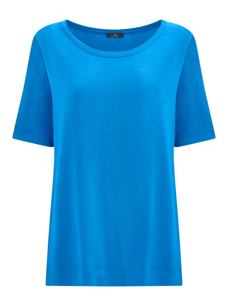 Magliette E T-Shirt | Ragno T-Shirt Girocollo A Manica Corta In Misto Viscosa - Ibiza Blue