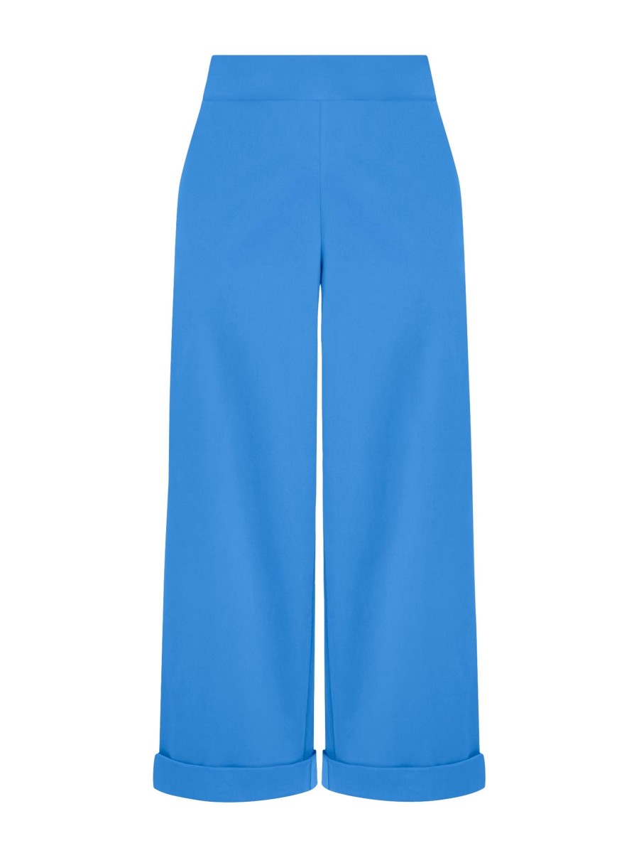 Pantaloni Cropped | Ragno Pantalone Ampio Alla Caviglia Con Tasche In Satin Power - Ibiza Blue