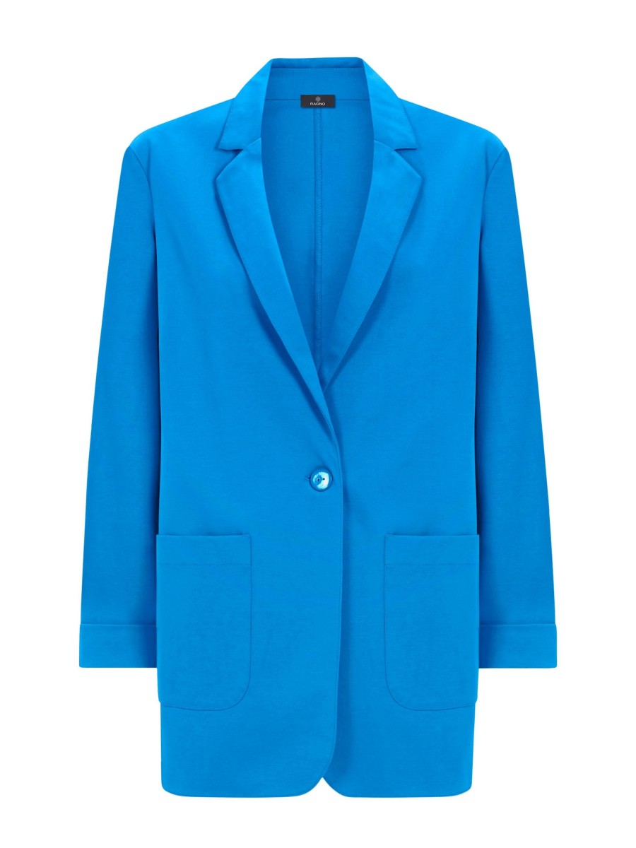 Tailleur Giacca E Pantaloni | Ragno Blazer Destrutturato In Compact Light - Ibiza Blue