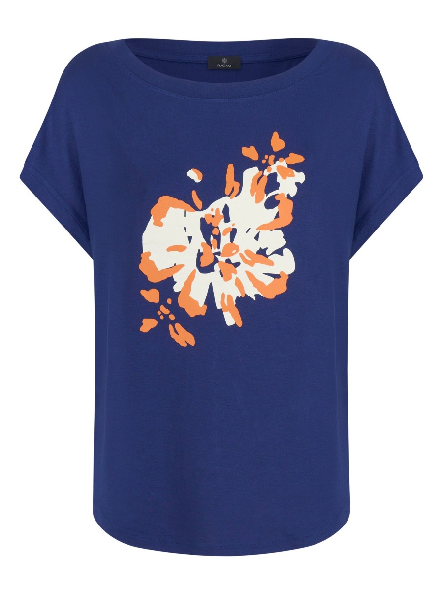 Magliette E T-Shirt | Ragno Maglietta Con Stampa Floreale In Jersey Di Viscosa Crepe - Blueberry