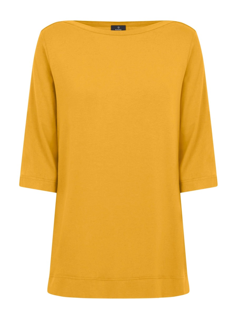 Magliette E T-Shirt | Ragno T-Shirt Con Manica 3/4 In Misto Viscosa - Golden Spice