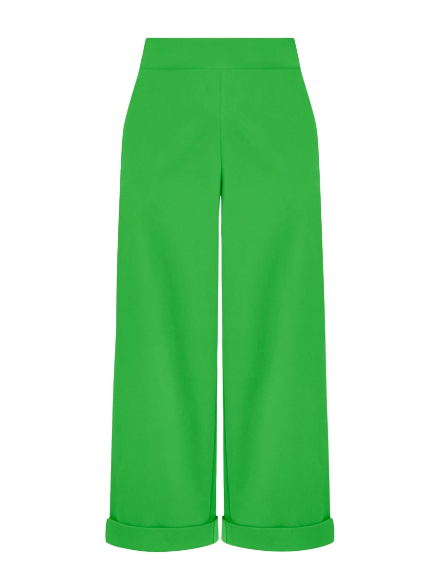 Pantaloni Cropped | Ragno Pantalone Ampio Alla Caviglia Con Tasche In Satin Power - Classic Green