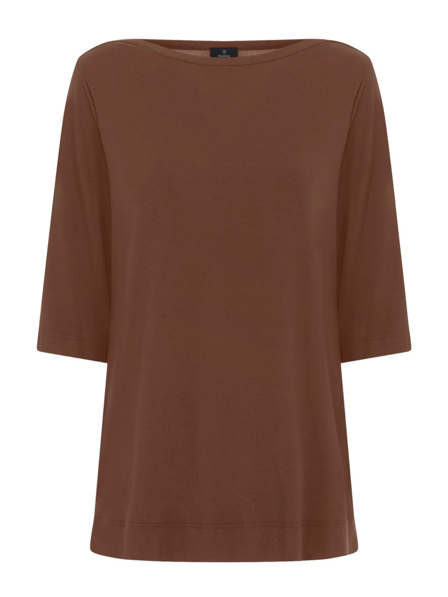 Magliette E T-Shirt | Ragno T-Shirt Con Manica 3/4 In Misto Viscosa - Cappuccino