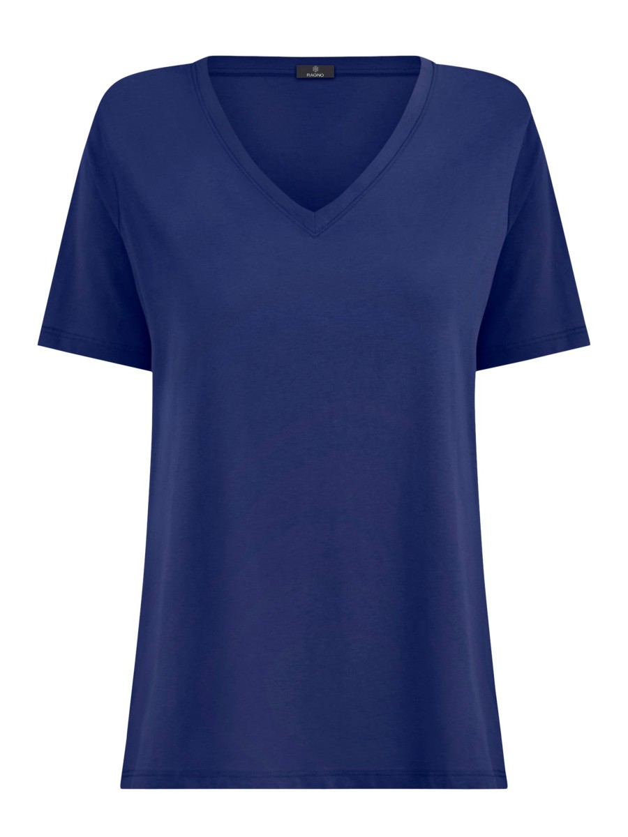 Magliette E T-Shirt | Ragno Maglietta Con Scollo A V In Ultralight - Blueberry