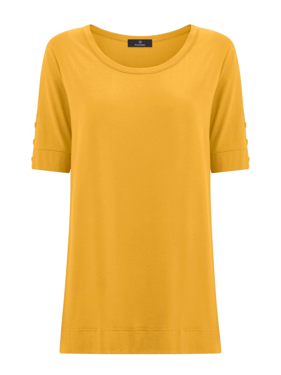 Magliette E T-Shirt | Ragno T-Shirt Girocollo Con Bottoni In Viscosa Summer - Golden Spice