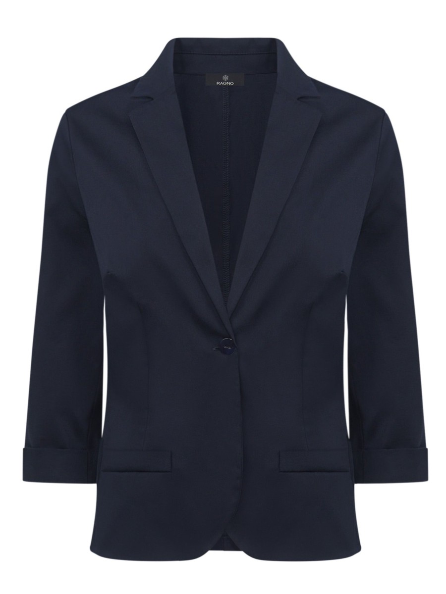 Tailleur Giacca E Pantaloni | Ragno Blazer Con Manica 3/4 In Satin Power - Bleu