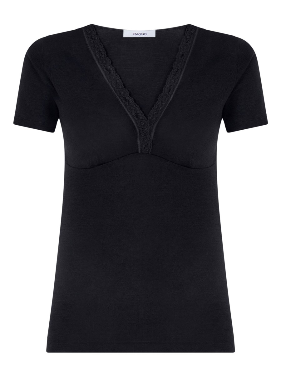 Top E Magliette | Ragno Merino Medium - Maglietta Scollo A V In Lana - Nero