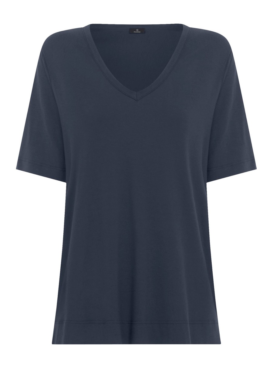 Magliette E T-Shirt | Ragno T-Shirt Con Scollo A V In Misto Viscosa - Bleu