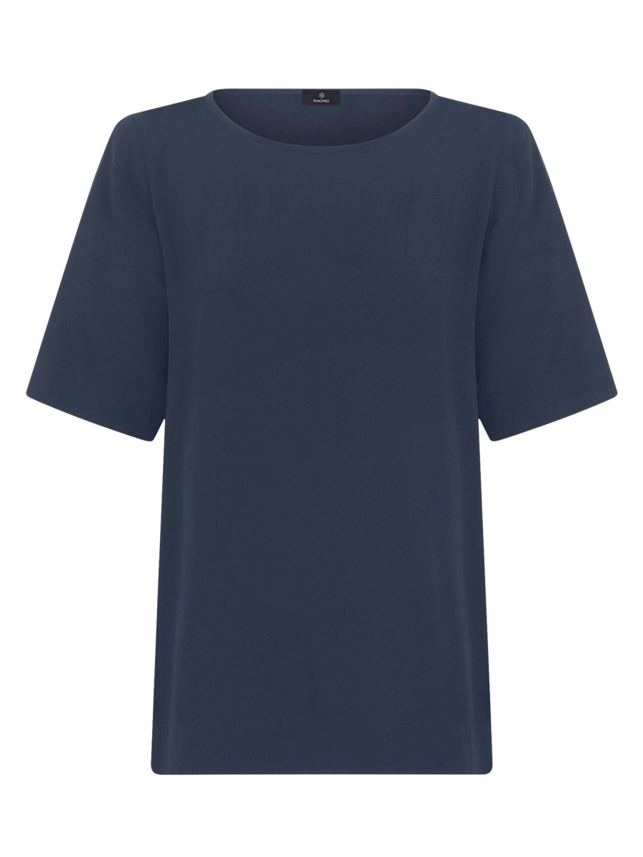 Bluse | Ragno Blusa A Manica Corta In Ecoseta - Bleu