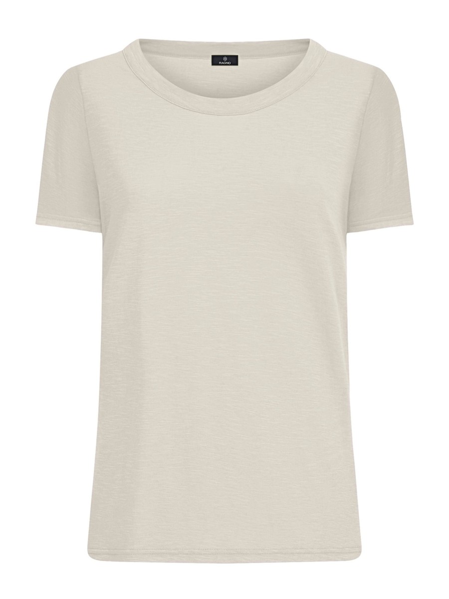 Magliette E T-Shirt | Ragno Maglietta Girocollo In Slub Jersey Di Cotone - Champignon