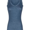 Top E Magliette | Ragno Merino Seta - Canottiera Scollo A V In Lana E Seta Con Pizzo - Real Teal