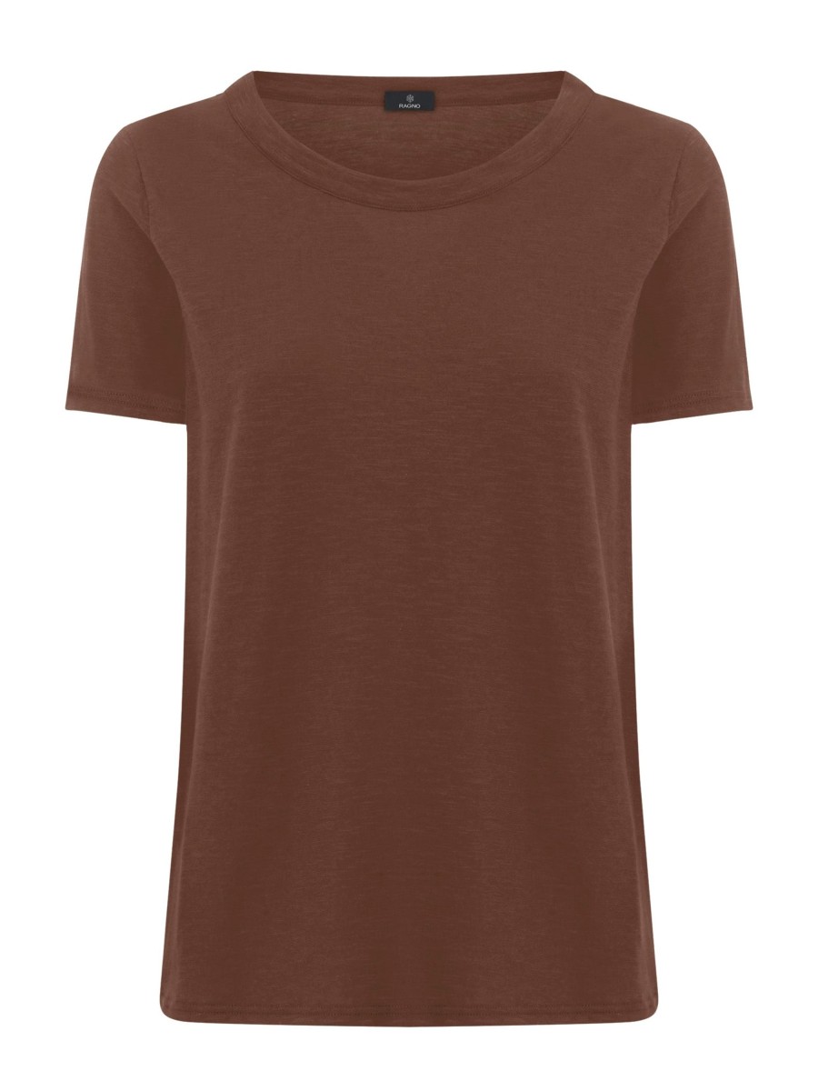 Magliette E T-Shirt | Ragno Maglietta Girocollo In Slub Jersey Di Cotone - Cappuccino