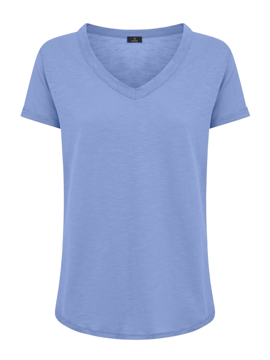 Magliette E T-Shirt | Ragno Maglietta Con Scollo A V In Slub Jersey Di Cotone - Hydrangea