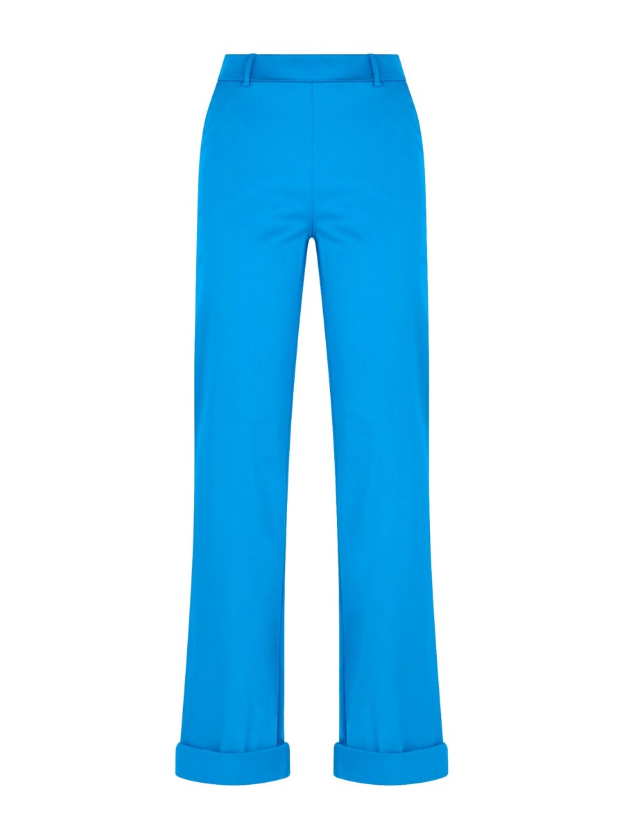 Pantaloni A Gamba Dritta | Ragno Pantalone Dritto Con Tasche In Satin Power - Ibiza Blue