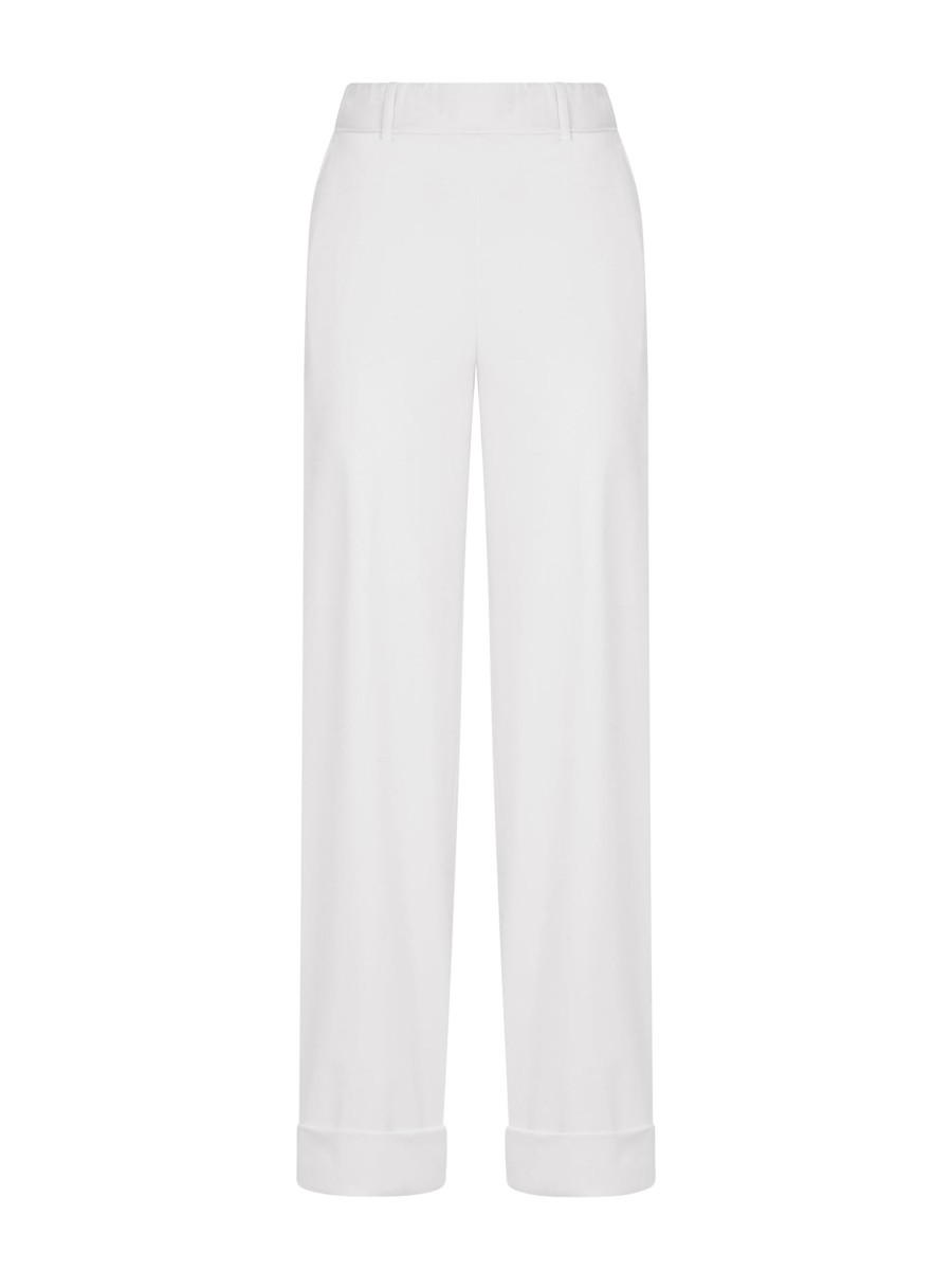 Pantaloni A Gamba Larga | Ragno Pantalone Ampio Con Tasche In Compact Light - Bianco