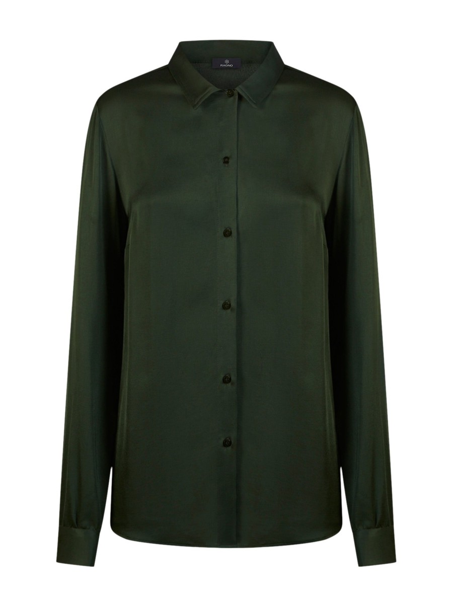 Camicie | Ragno Camicia In Ecoseta - Kombu Green