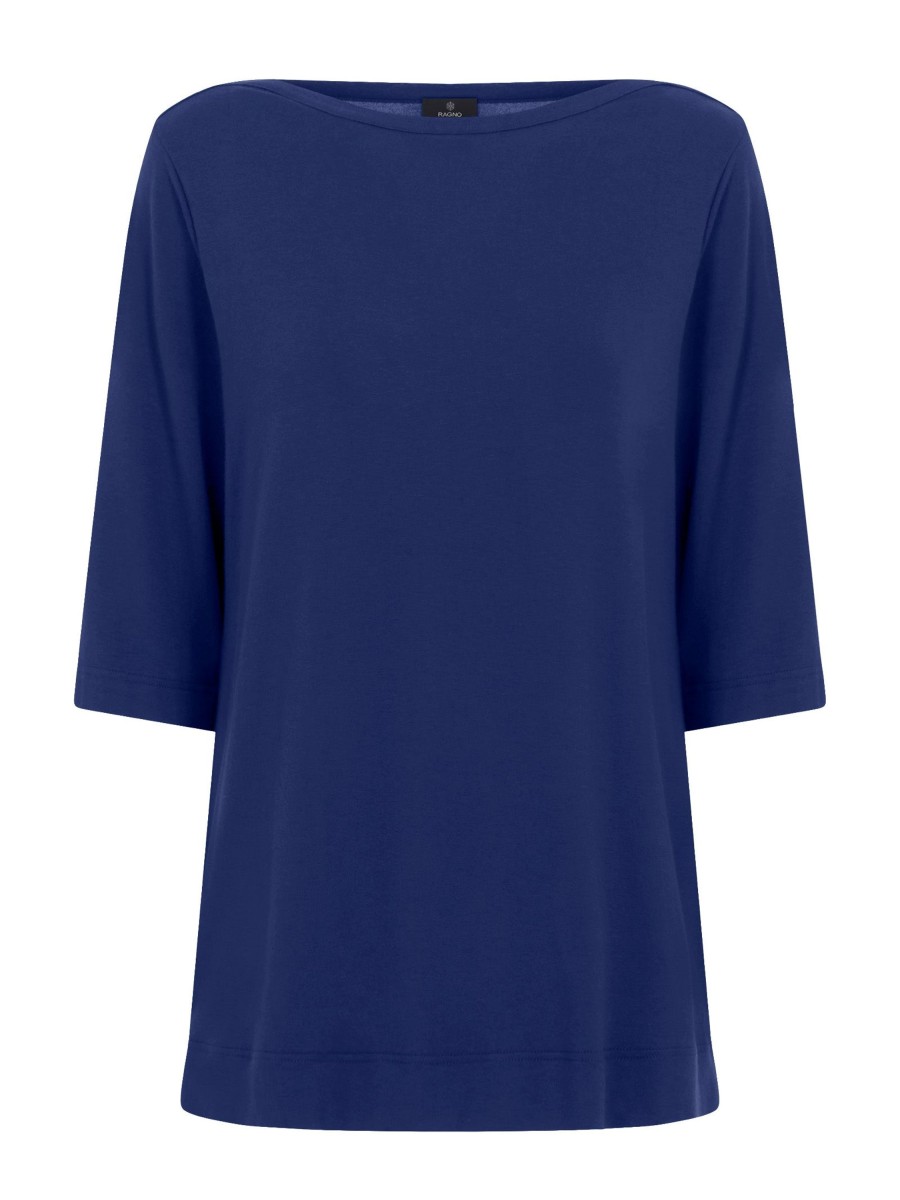 Magliette E T-Shirt | Ragno T-Shirt Con Manica 3/4 In Misto Viscosa - Blueberry