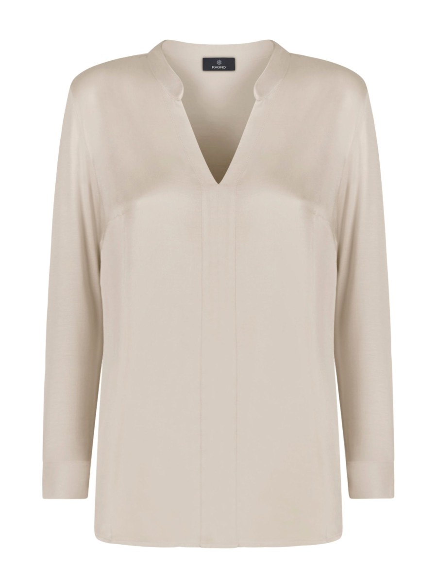 Bluse | Ragno Blusa Con Scollo A V In Misto Viscosa - Champignon