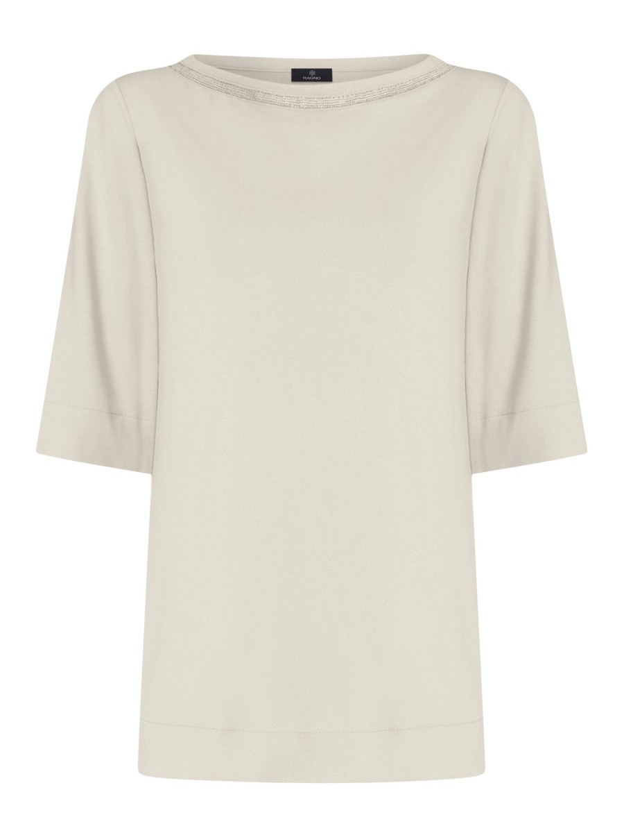 Magliette E T-Shirt | Ragno T-Shirt Girocollo Elegante In Jersey Di Viscosa Crepe - Champignon