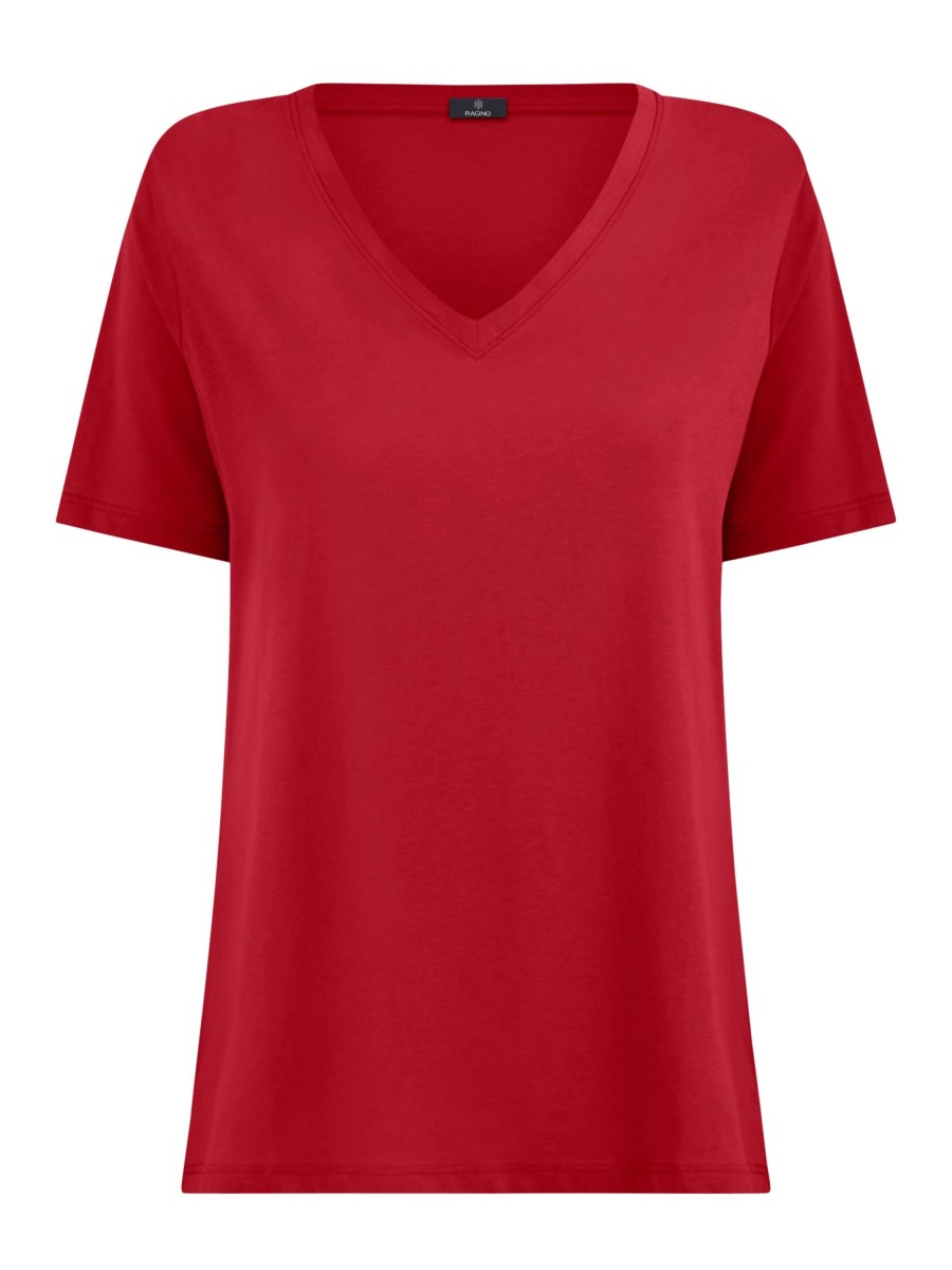 Magliette E T-Shirt | Ragno Maglietta Con Scollo A V In Ultralight - Salsa