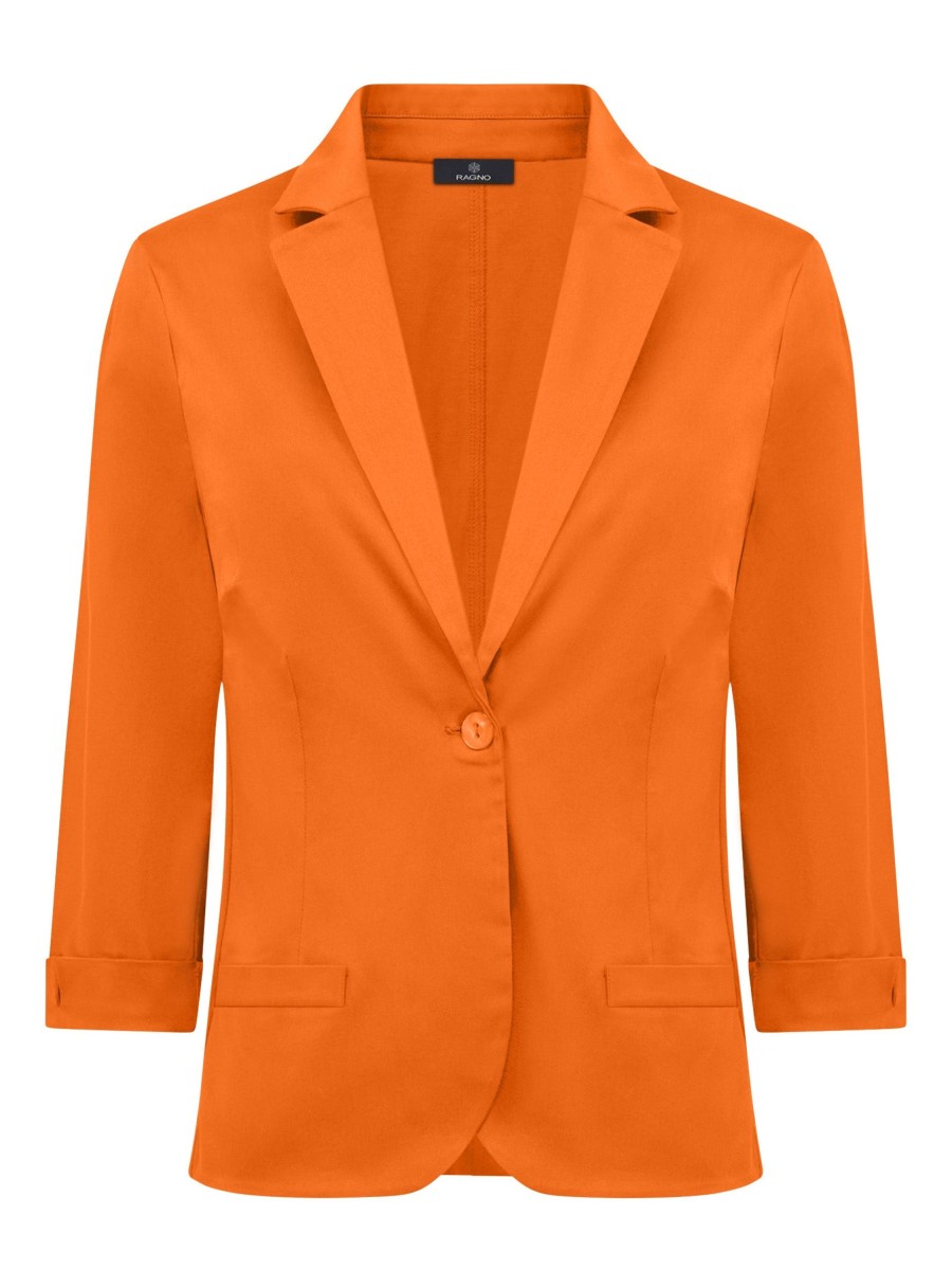 Tailleur Giacca E Pantaloni | Ragno Blazer Con Manica 3/4 In Satin Power - Persimmon Orange