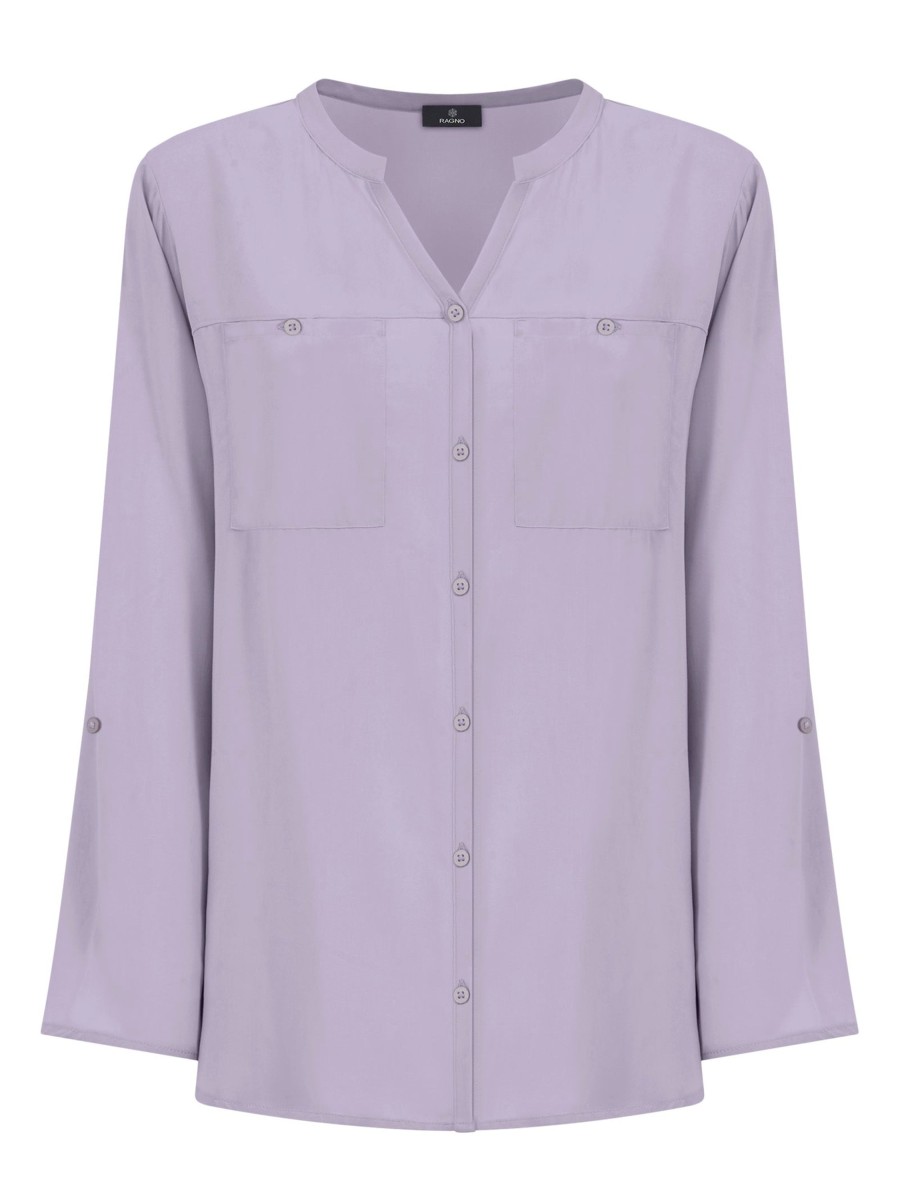 Camicie | Ragno Camicia Con Collo Alla Coreana In Ecoseta - Orchid Petal