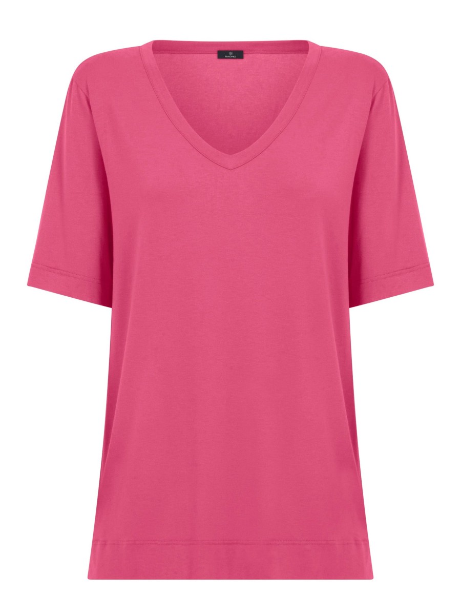 Magliette E T-Shirt | Ragno T-Shirt Con Scollo A V In Misto Viscosa - Hot Pink