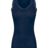 Top E Magliette | Ragno Merino Seta - Canottiera Scollo A V In Lana E Seta Con Pizzo - Bleu