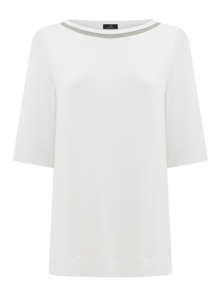 Magliette E T-Shirt | Ragno T-Shirt Girocollo Elegante In Jersey Di Viscosa Crepe - Bianco