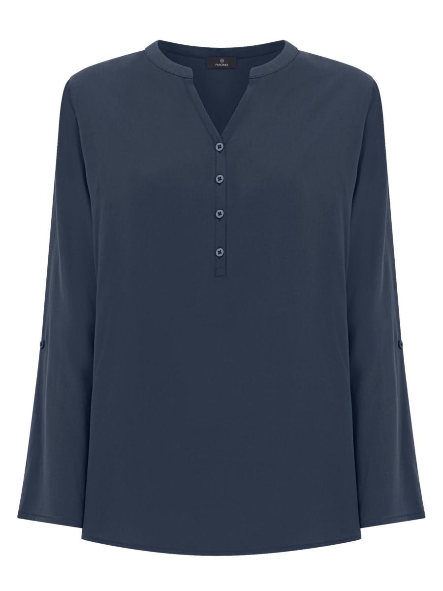 Bluse | Ragno Blusa Con Collo Serafino In Ecoseta - Bleu