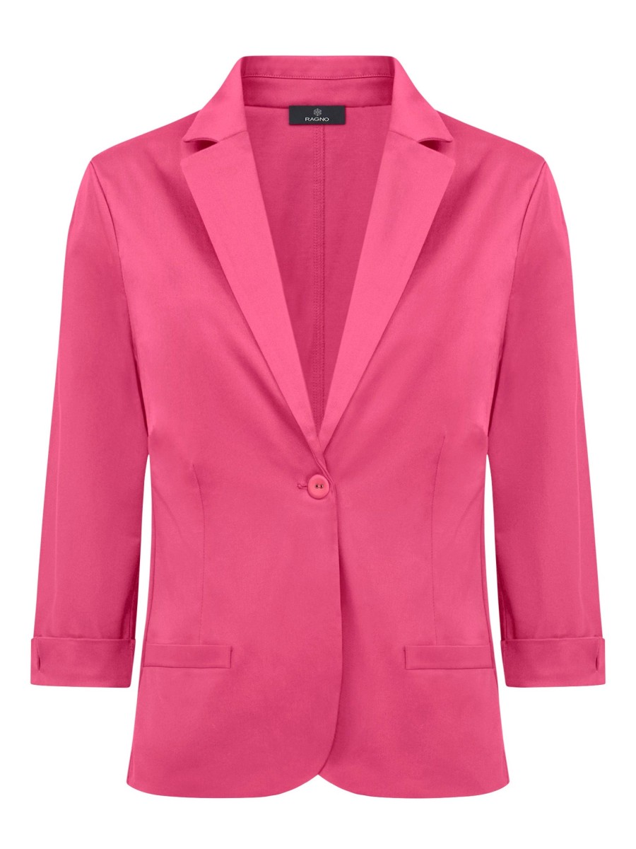 Tailleur Giacca E Pantaloni | Ragno Blazer Con Manica 3/4 In Satin Power - Hot Pink