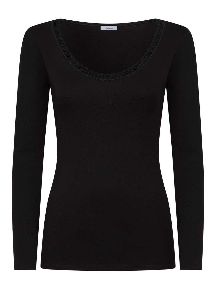 Top E Magliette | Ragno Thermo Cotton -Maglietta Girocollo A Manica Lunga In Caldo Cotone - Nero