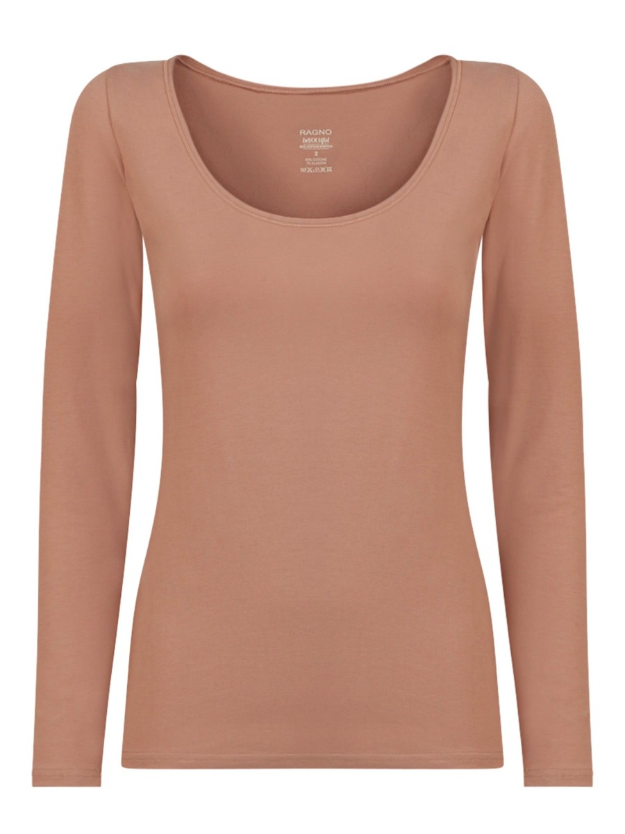 Top E Magliette | Ragno Beyoutiful - Maglietta A Manica Lunga In Cotone Elasticizzato Extra Fine - Nougat