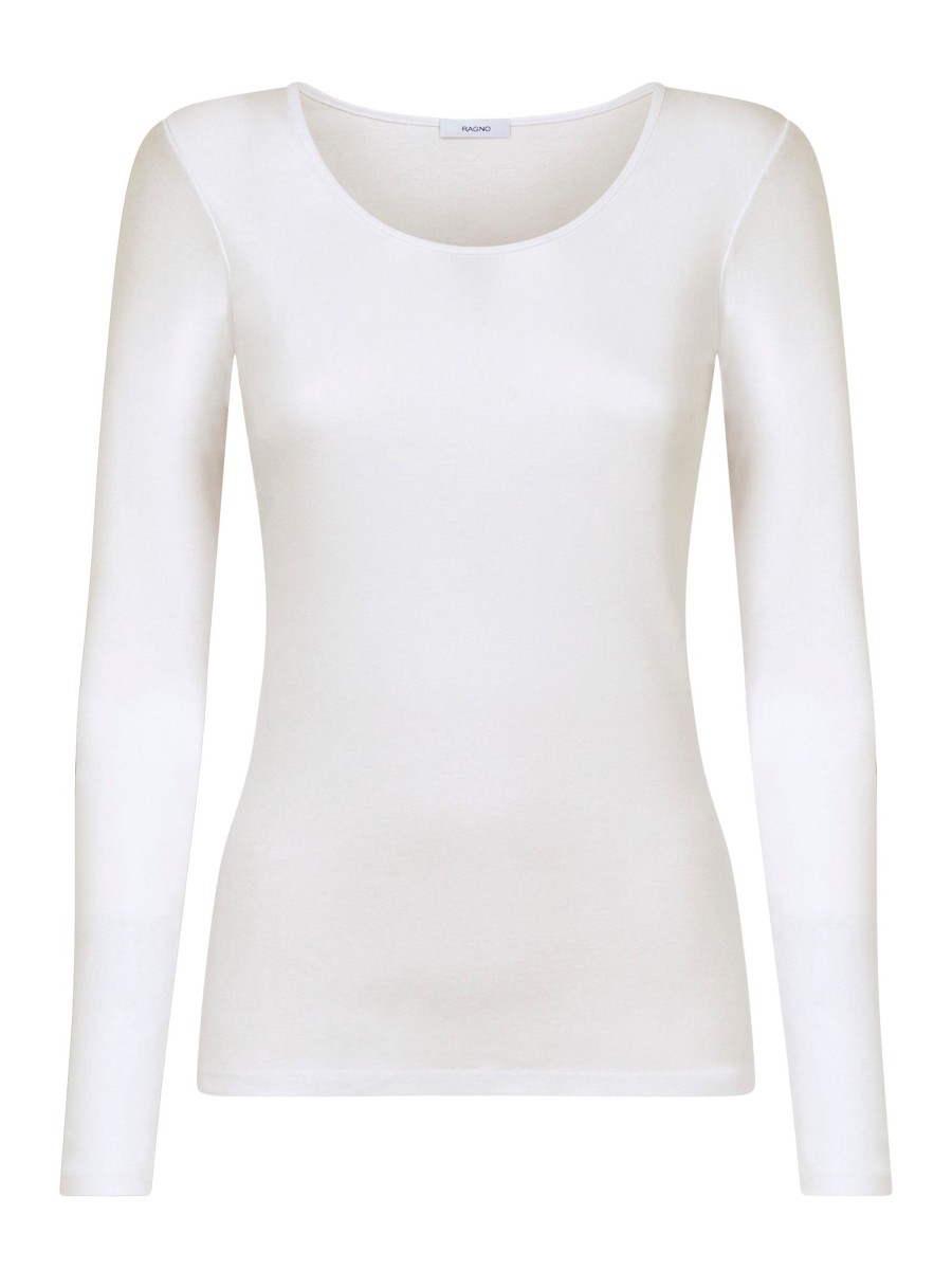 Top E Magliette | Ragno Thermo Cotton - Maglietta Girocollo A Manica Lunga In Caldo Cotone - Bianco