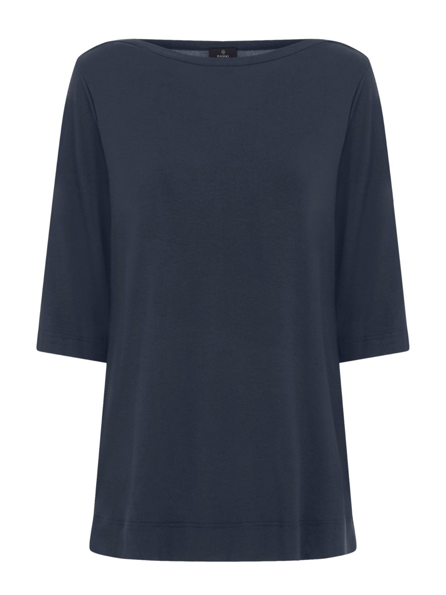 Magliette E T-Shirt | Ragno T-Shirt Con Manica 3/4 In Misto Viscosa - Bleu