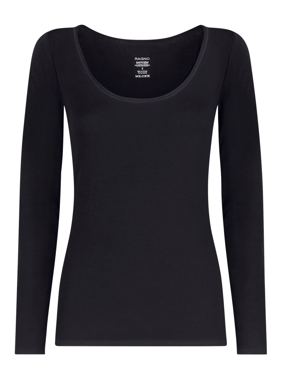 Top E Magliette | Ragno Beyoutiful - Maglietta A Manica Lunga In Cotone Elasticizzato Extra Fine - Nero