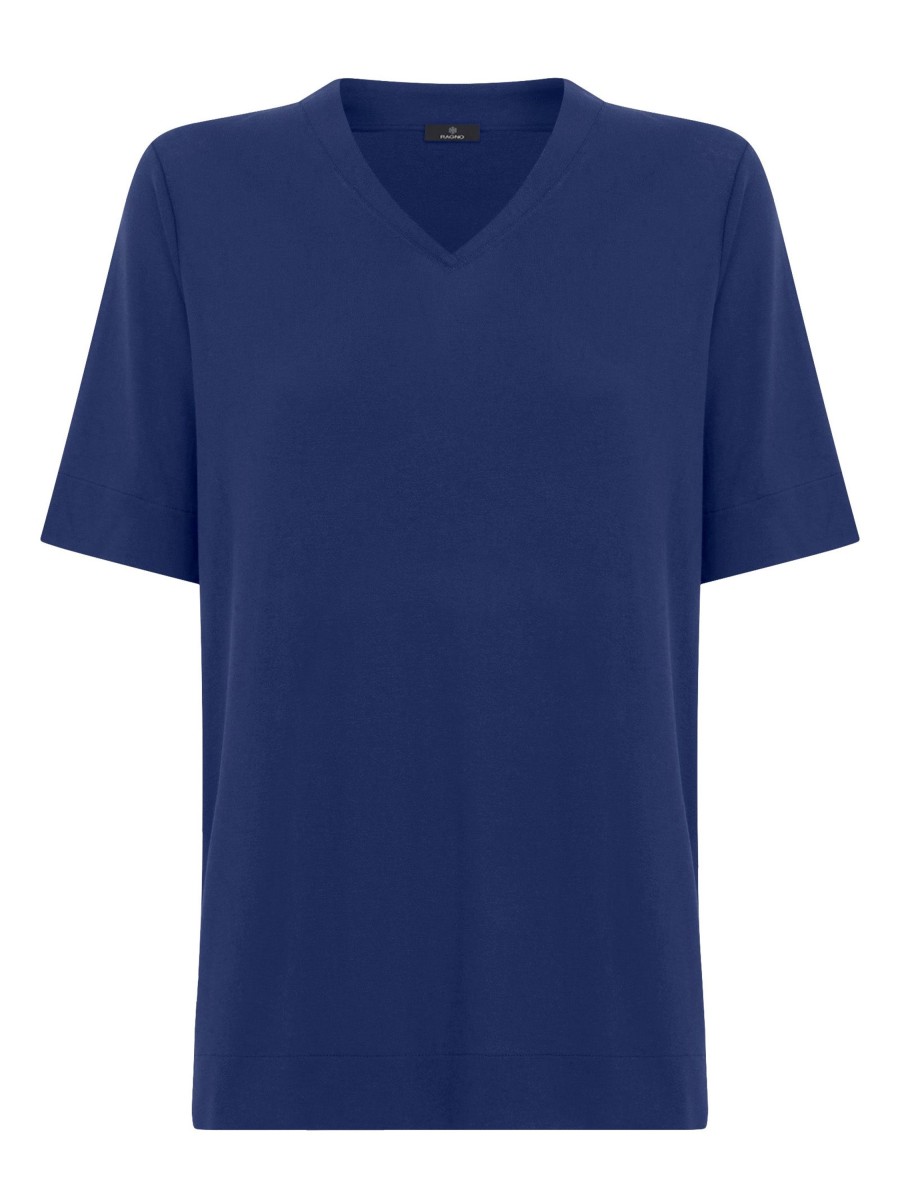 Maglie E Felpe | Ragno Maglietta Con Scollo A V In Jersey Di Viscosa Crepe - Blueberry