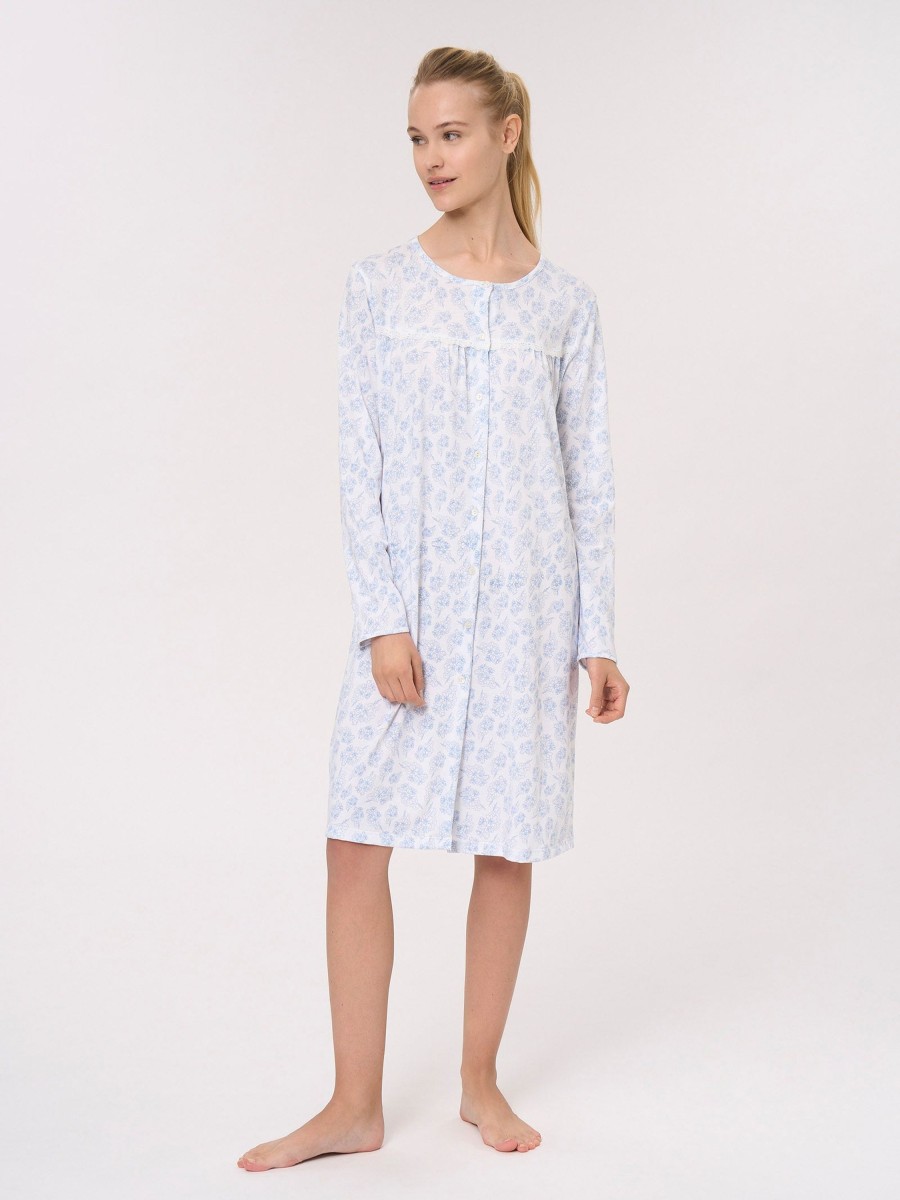 Camicie Da Notte | Ragno Camicia Da Notte Aperta In Jersey Di Cotone - Fant. Halogen Blue