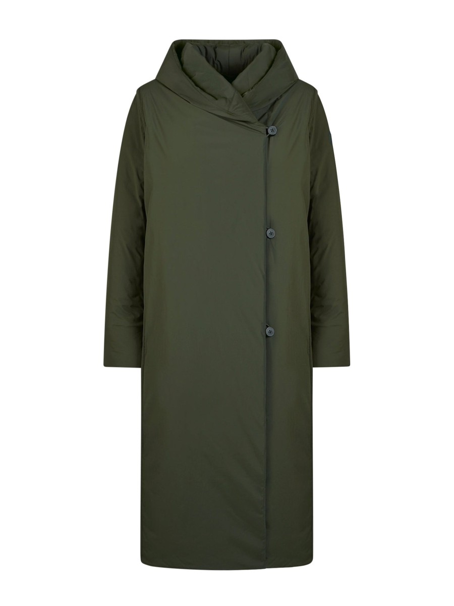 Piumerino | Ragno Piumerino - Cappotto Lungo Imbottito In Lana Con Cappuccio - Kombu Green